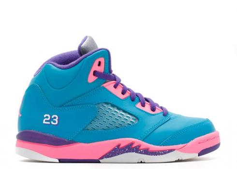 Air Jordan 女孩 5 Retro Ps 粉紅色紫色青色 440893-307