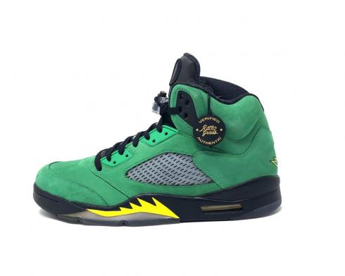Chaussures de basket-ball de sport d'origine Air Jordan 5 Oregon Ducks vert noir jaune pour hommes 454803-535