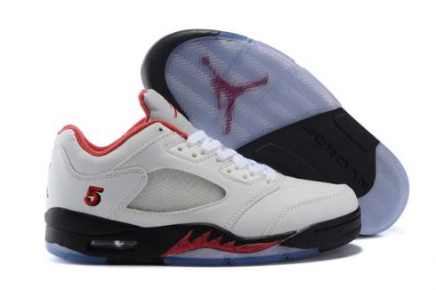 Nike Air Jordan 5 V Retro Low All White Fire Red Zwart 819171 105