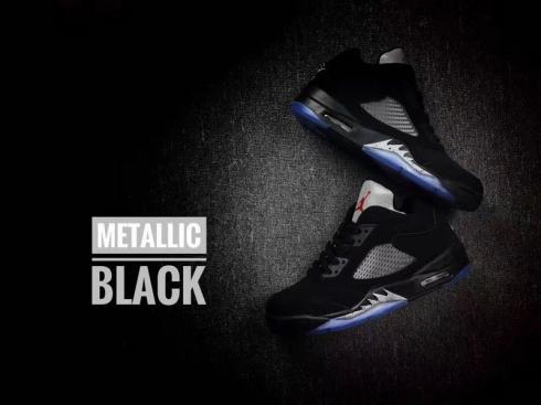 Nike Air Jordan 5 V Retro Low Metálico Preto Azul Marinho Masculino Tênis de basquete