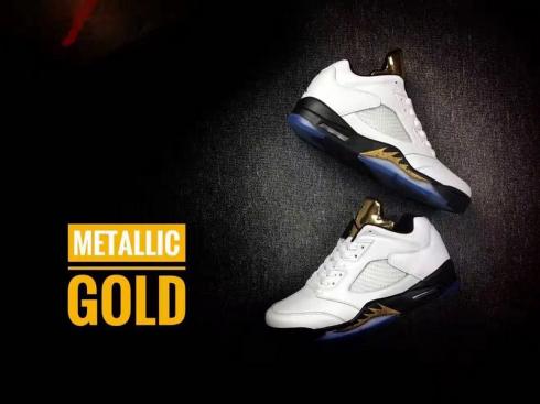 Nike Air Jordan 5 V Retro Low Metallic Guld Basketballsko til mænd 819171 136027-133