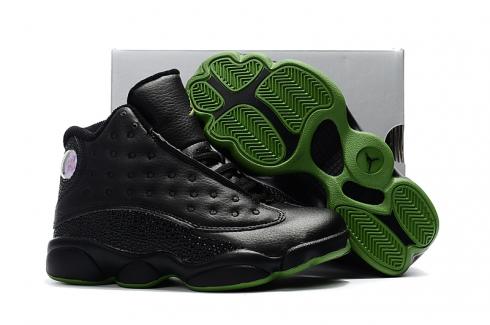 Nike Air Jordan 13 Kids Shoes All Black Deep Green New