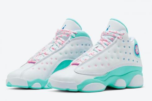 jordan 13 white soar green pink