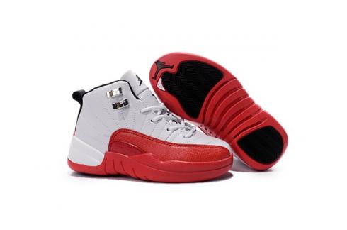 Nike Air Jordan 12 Retro Bianco Nero Varsity Rosso Bambino Scarpe 153265 110