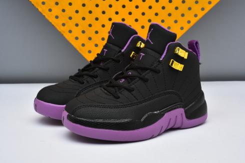 Nike Air Jordan XII 12 Kid Niños Zapatos Negro Púrpura Amarillo