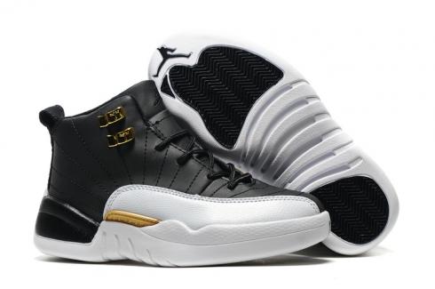 Sepatu Anak Nike Air Jordan XII 12 Anak Hitam Putih Emas