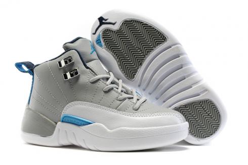 Nike Air Jordan XII 12 Kid Children Shoes White Grey Blue