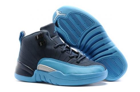 Nike Air Jordan XII 12 רטרו נעלי ילדים לילדים כחול כהה כחול רויאל לבן 130690