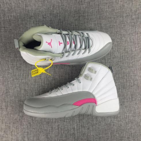 Nike Air Jordan Retro XII 12 White Wolf Grey Cool Vivid Pink Women ...