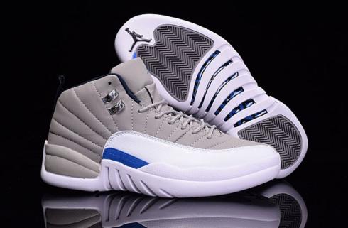Nike Air Jordan XII 12 Retro Gris Blanco Azul Hombres Zapatos 130690 007
