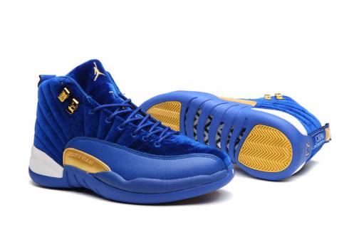 Sepatu Wanita Nike Air Jordan XII 12 Retro Velvet biru putih kuning