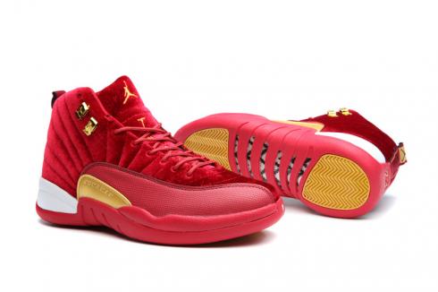 Nike Air Jordan XII 12 復古天鵝絨紅白黃女鞋