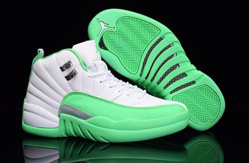 Nike Air Jordan XII 12 Retro Blanco Plata Verde Mujer Zapatos 510815 111
