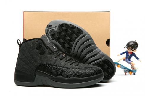 Nike Air Jordan 12 XII Retro Noir Gris Laine Chaussures de basket-ball pour hommes 852627-003