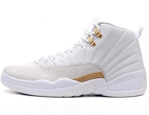 Nike Air Jordan 12 תאריך שחרור דרייק זהב לבן נעלי כדורסל גברים 456985-090