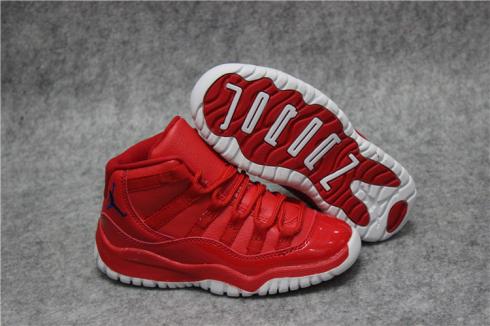 Nike Air Jordan XI 11 Retro รองเท้าบาสเก็ตบอลหนังสีแดงสดใส