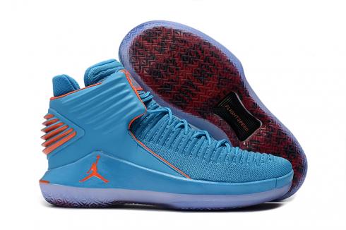 Sepatu Basket Pria Nike Air Jordan XXXII 32 Retro Rendah Biru Oranye AA1256