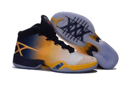 Nike Air Jordan XXX Retro Hombres Blanco Plata Amarillo Azul Oscuro Zapatos De Baloncesto 811006
