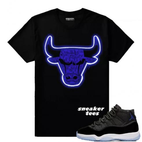 Match Jordan 11 Space Jam Bull Drip Camiseta preta