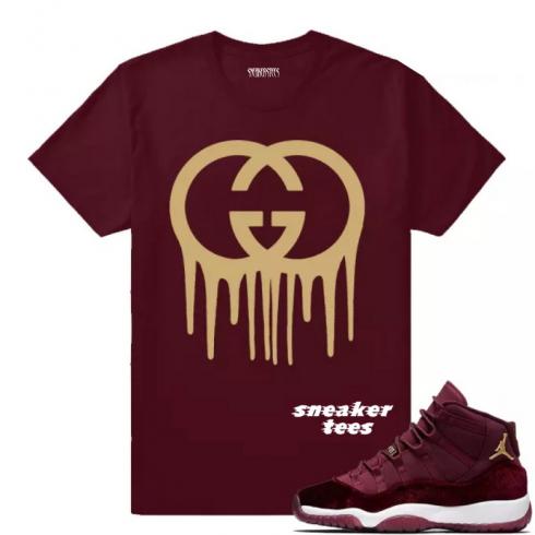 Cocokkan Jordan 11 Velvet GS Gucci Drip Maroon T-shirt