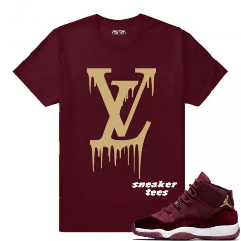 Match Jordan 11 Velvet GS LV Drip Maroon Camiseta