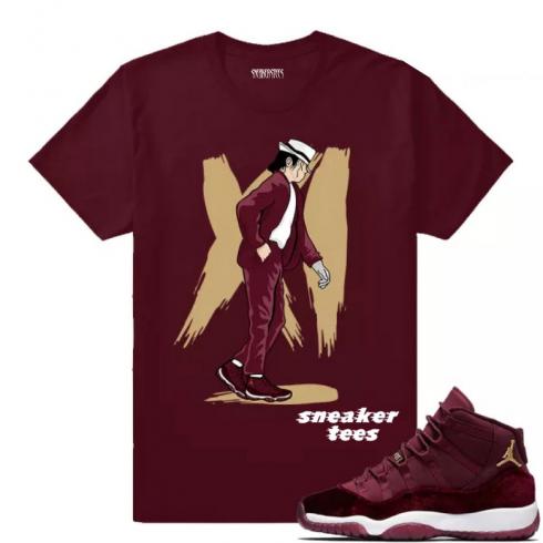 Cocokkan Jordan 11 Velvet GS Moonwalk 11s Maroon T-shirt