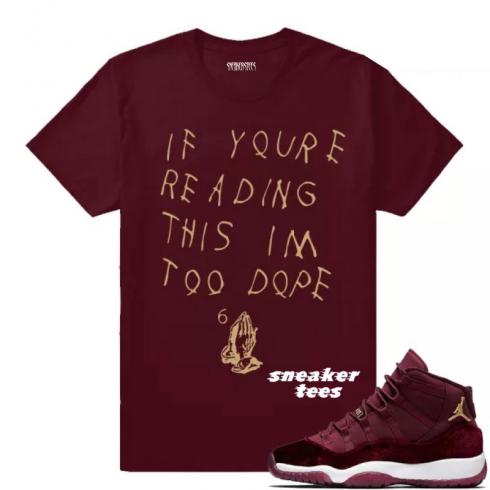 Match Jordan 11 Velvet GS Too Dope Maroon 티셔츠, 신발, 운동화를