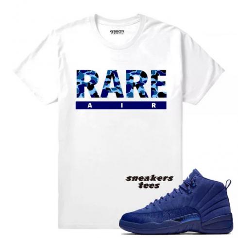 Match Jordan 12 Blue Suede Rare Ai Camo เสื้อยืดสีขาว