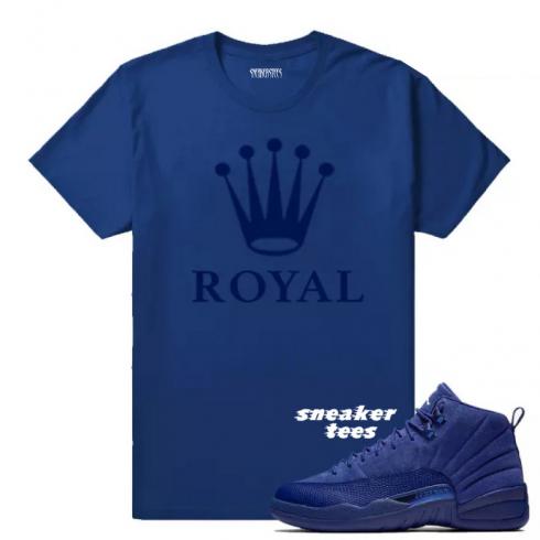 Match Jordan 12 T-shirt blu royal in pelle scamosciata blu