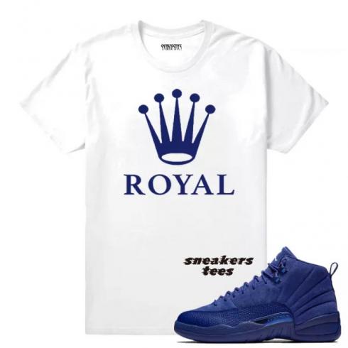 매치 조던 12 블루 스웨이드 로얄 화이트 티셔츠, 신발, 운동화를