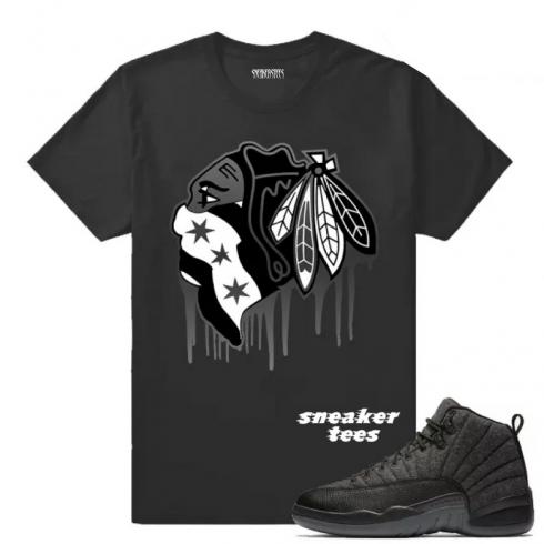 Match Wool 12 Jordan Retro Black Hawks Drip Camiseta cinza escuro