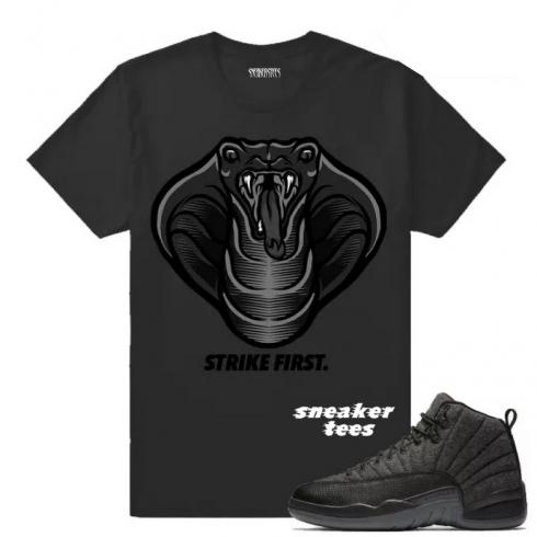 Match Wool 12 Jordan Retro Strike First Cobra Dunkelgraues T-Shirt