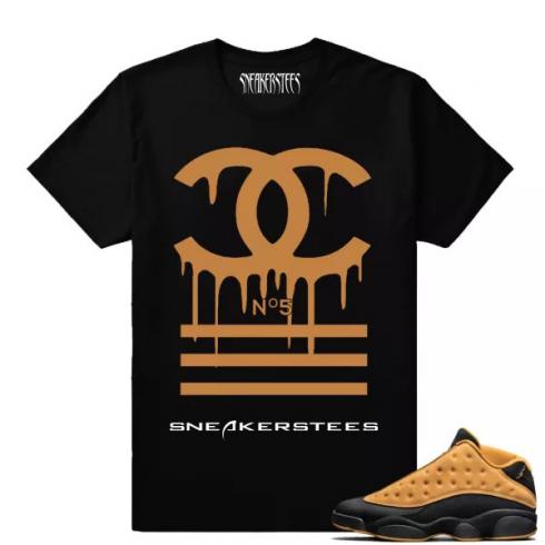 Match Air Jordan 13 Chutney Designer Drip Camiseta preta