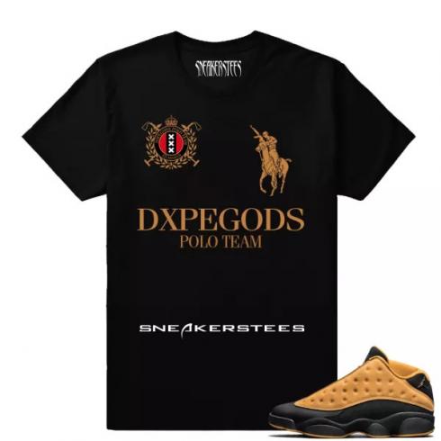 Match Air Jordan 13 Chutney Dxpe Gods Polo Team เสื้อยืดสีดำ