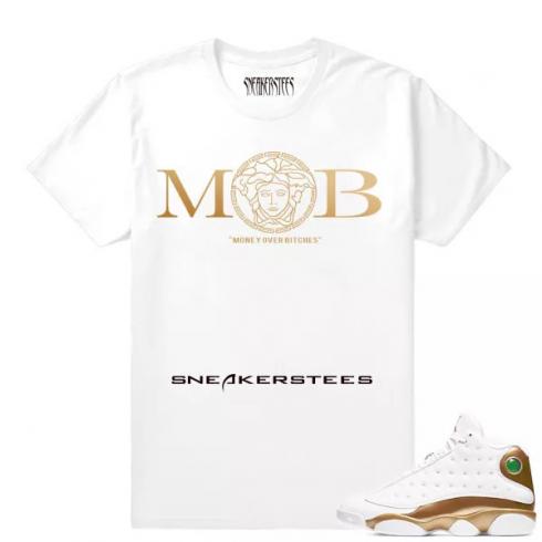 Match Air Jordan 13 DMP MOB Money Over Bitches camiseta blanca