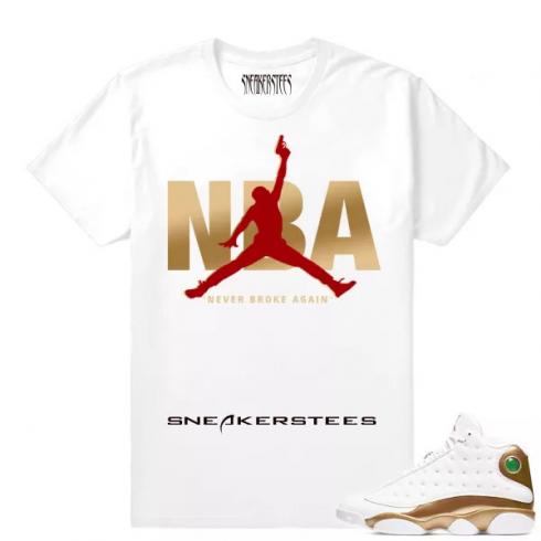 Match Air Jordan 13 DMP NBA Never Broke Again T-shirt blanc