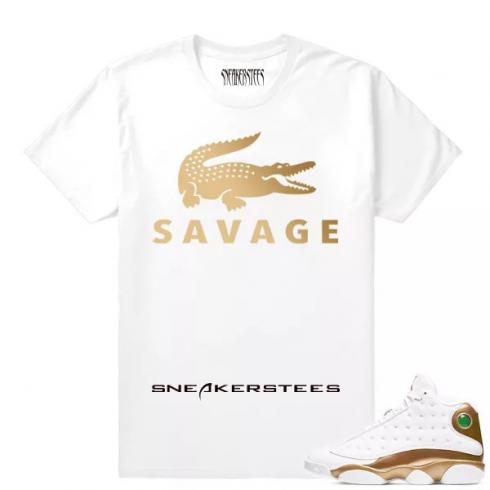 Match Air Jordan 13 DMP Savage camiseta blanca