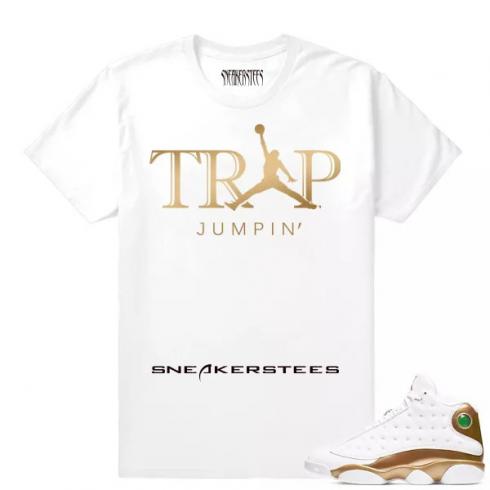 Match Air Jordan 13 DMP Trap Jumpin camiseta blanca