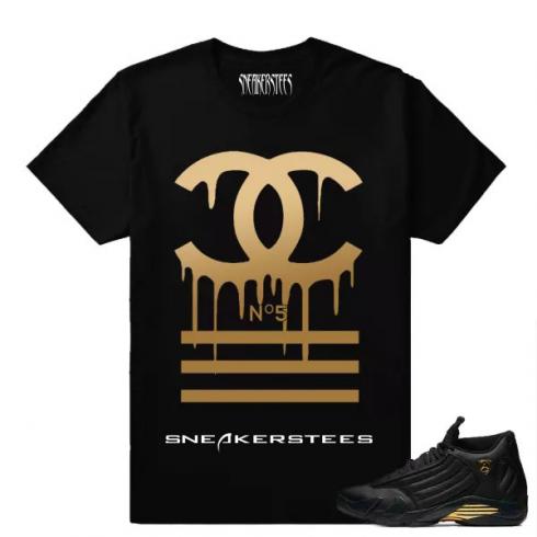 Match Air Jordan 14 DMP Designer Drip Black T-Shirt Neu