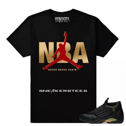マッチ エア ジョーダン 14 DMP NBA ネバー ブローク アゲイン ブラック T シャツ。