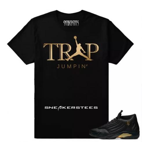 Match Air Jordan 14 DMP Trap Jumpin Черная футболка