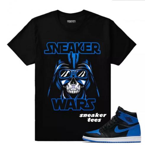 Match Jordan 1 Royal OG Sneaker Wars 블랙 티셔츠
