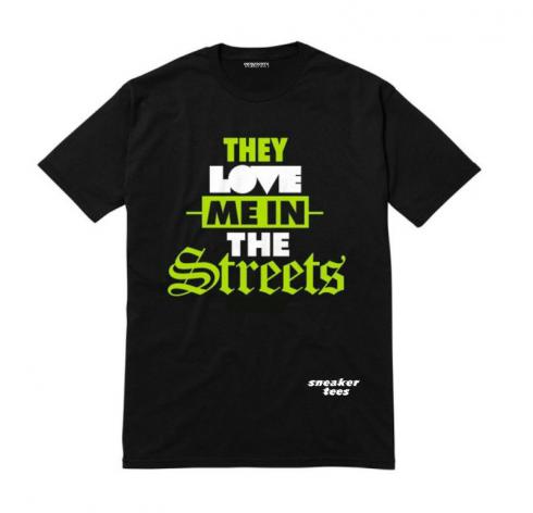 ジョーダン 3 トゥルー グリーン シャツ、彼らはストリートで私を愛している、黒。