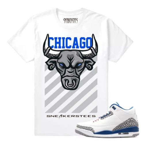 Match Jordan 3 True Blue OG Chicago OG Bull White เสื้อยืด