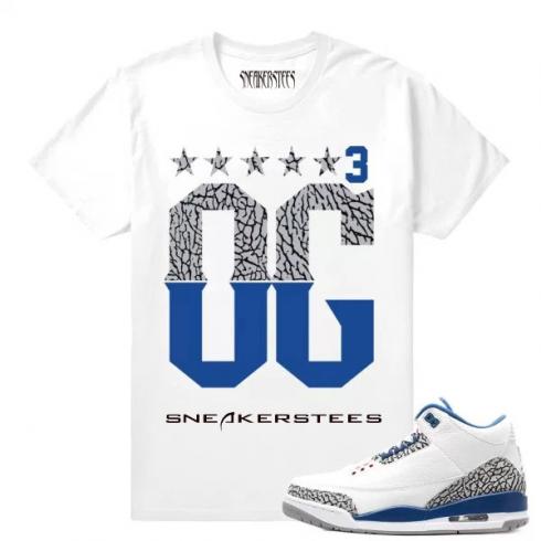Match Jordan 3 True Blue OG OG 3s camiseta blanca