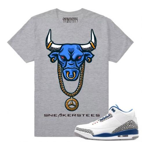Match Jordan 3 True Blue OG OG Bull Heather Grey T-shirt