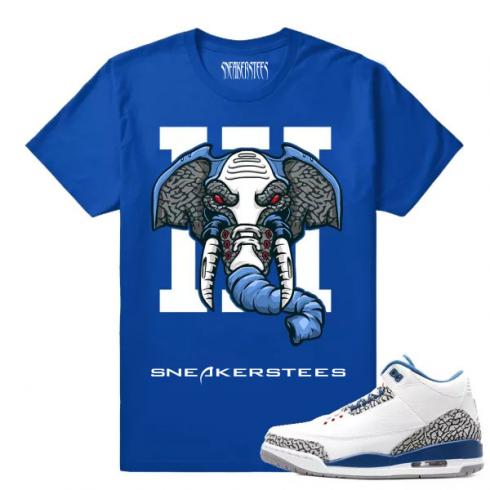 Passend zum T-Shirt „Jordan 3 True Blue OG Rare Air Elephant Blue