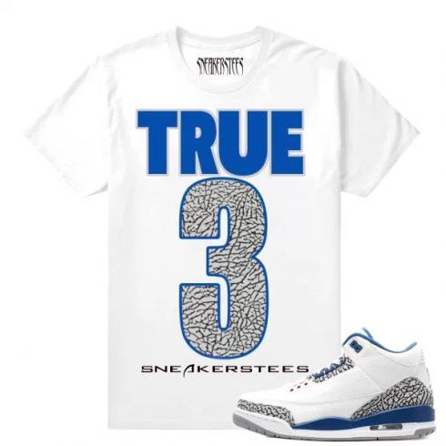Match Jordan 3 True Blue OG True 3s weißes T-Shirt