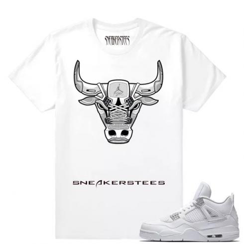 Match Air Jordan 4 Pure Money Bull T-shirt bianca