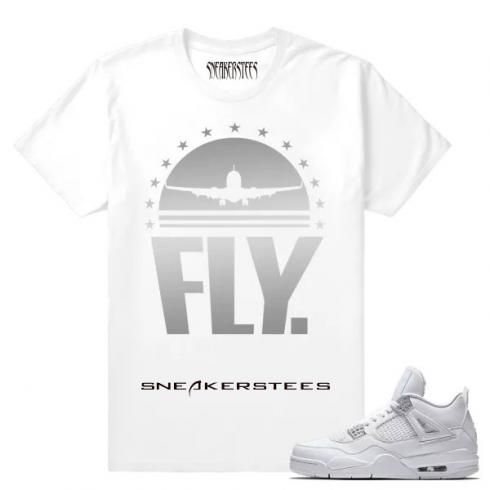 Match Air Jordan 4 Pure Money FLY camiseta blanca